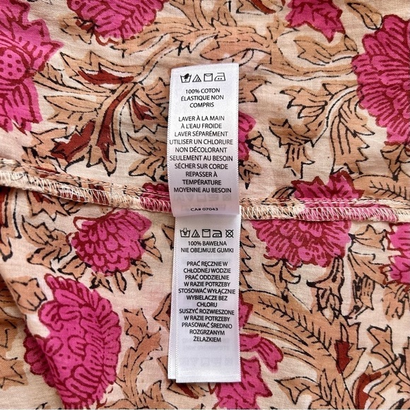 Rachel Zoe Pink Floral Boho Peasant Blouse Smocked Tie Neck Size L - Picture 10 of 10